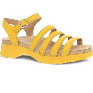Dansko Yellow Multi-Strap Leather Sandal with Ankle Buckle